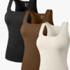 3 Piece Tops Square Neck Stretch Fitted Layer Tee Shirts Sleeveless Tank Tops