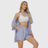 Womens Summer 2 Piece Outfits Oversized Short Sleeve Button Down Shirts and Shorts Lounge Pajama Matching Sets 2024 - Image 2