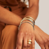 3mm 14K Gold Plated Bracelet Stainless Steel Glossy Stackable Thin Round Bangle Bracelet for Women Oval Solid Plain Polished Bracelet Best Gifts for Love - Image 3