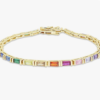 14k Gold Plated 925 Sterling Silver Colourful Bar Setting Rainbow Baguette Sparkling Multi Color Sapphire Gemstone Tennis Bracelet, Jewelry for womens