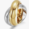 14K Gold Plated Double Rings Simulated Cocktail Rings for Women Tow-color Statement Rings Wide Bands Parallel Bar Ring for Men Shows your Personality