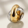 14K Gold Plated Double Rings Simulated Cocktail Rings for Women Tow-color Statement Rings Wide Bands Parallel Bar Ring for Men Shows your Personality - Image 2